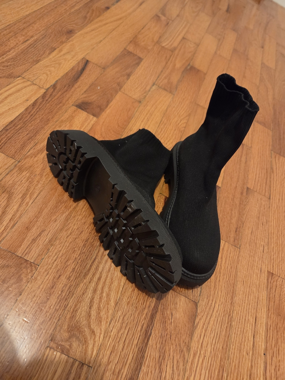 Black Stretch Knit Sock Boots - Women
